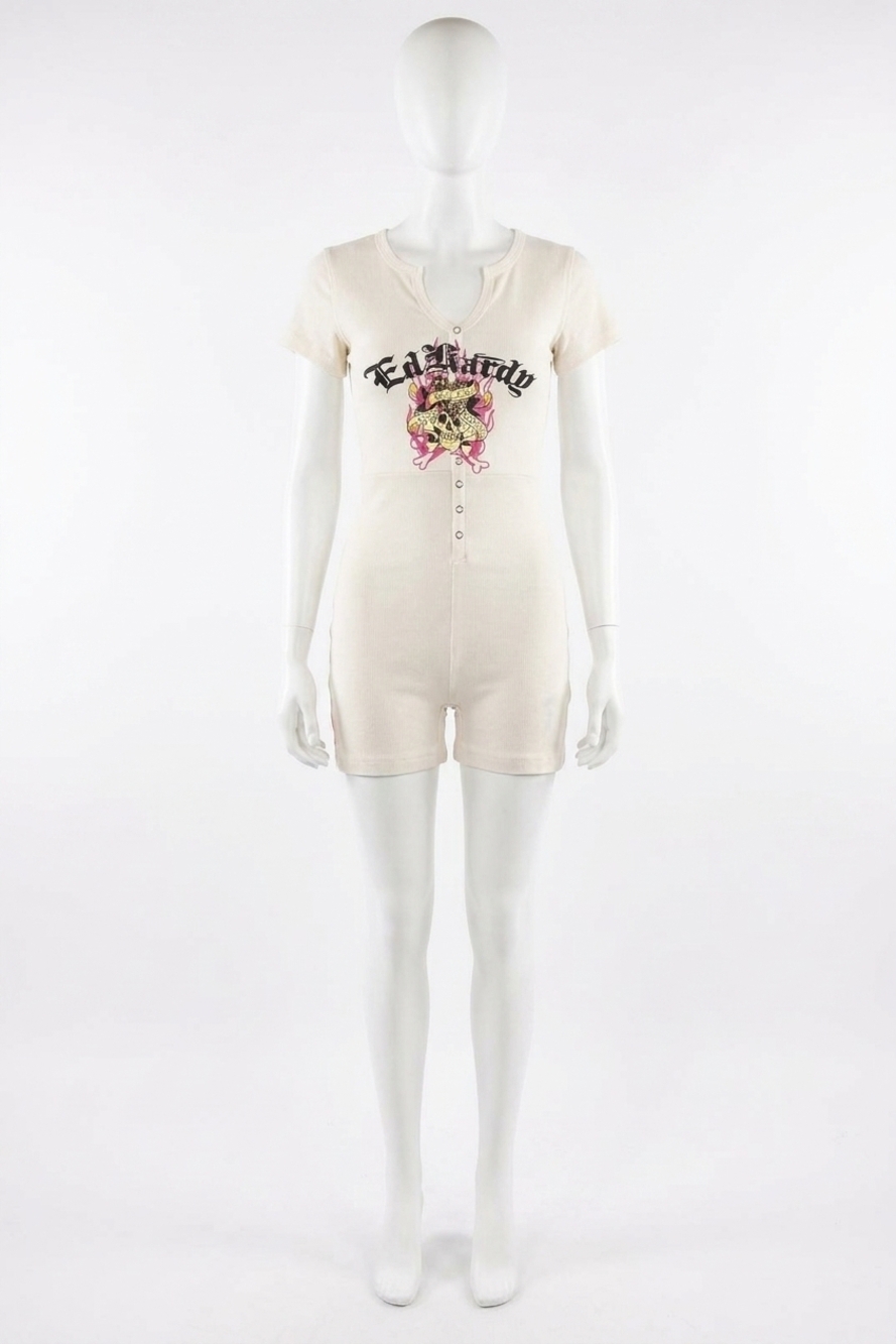 NEW ED HARDY women's love kills slowly short sleeve pajama in ivory